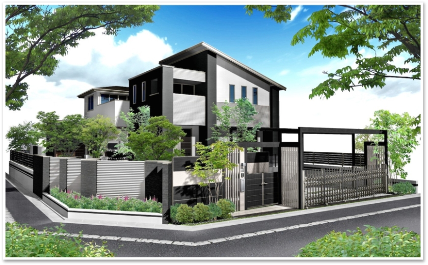 オーセブンCAD 07ギャラリー プラン 119:モダンスタイルのクローズドエクステリアプラン 全景 / オーセブンCAD 07ギャラリー プラン 119:モダンスタイルのクローズドエクステリアプラン 全景 /