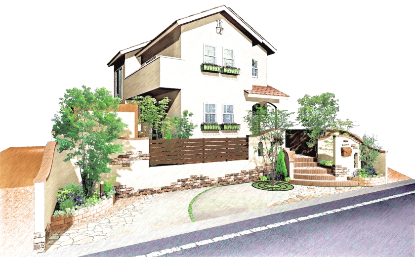 オーセブンCAD 07ギャラリー プラン 127:高低差のあるプロヴァンス風セミオープンスタイルプラン 全景 / / / / オーセブンCAD 07ギャラリー プラン 127:高低差のあるプロヴァンス風セミオープンスタイルプラン 全景 / / / /