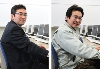 環境科の森林・土木設計コースを担当する教頭 竹内先生とフラワー・ガーデンコースを担当する山田先生 環境科の森林・土木設計コースを担当する教頭 竹内先生とフラワー・ガーデンコースを担当する山田先生